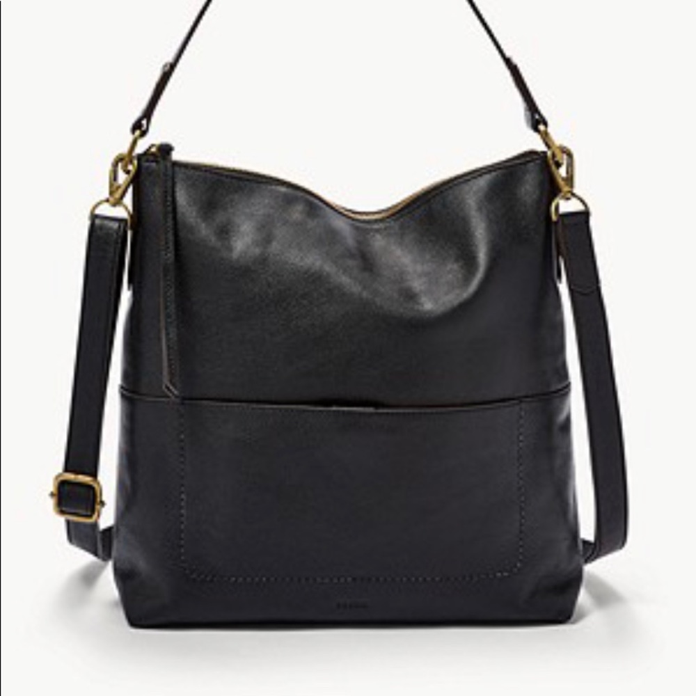 Like New Black Pebbled Leather Fossil Handbag